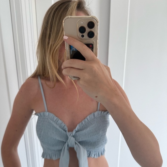 Baby Blue Ruched Tube Top w/ Optional Tie - Picture 7 of 7